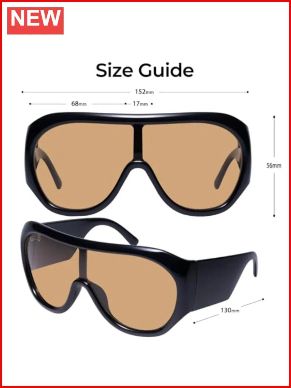 Oversized Shield Sunglasses Retro Big Frame Fashion